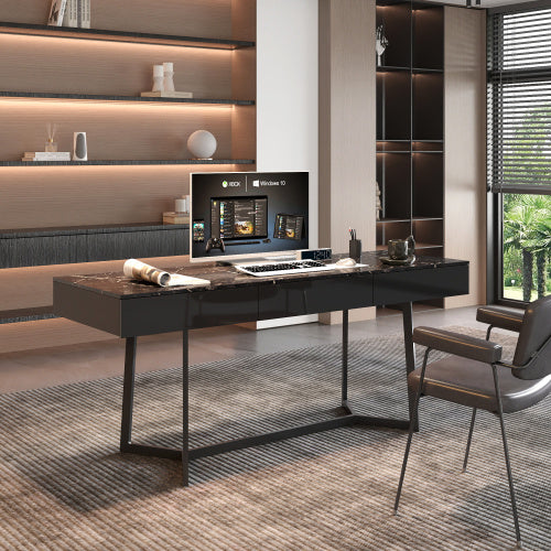 Modern Black 70.87 Computer Desk, Study & Work Desk Y-Shaped Metal Legs