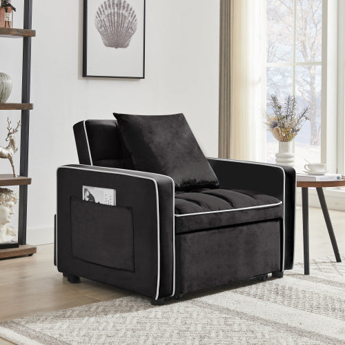 3-in 1 Sofa Bed Chair Folding Sofa Bed Adjustable Back Into A Sofa Recliner Single Bed  Modern Chair Bed Berth Black negro