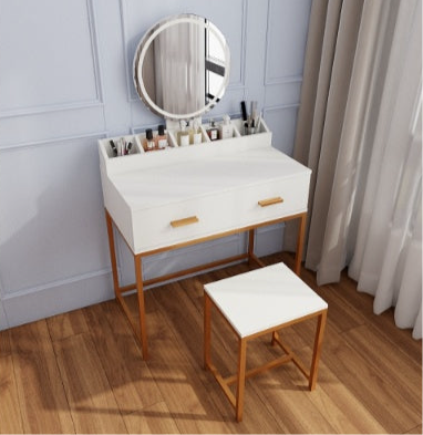 Tocador Vanity Set With Mirror And Stool - Makeup Vanity Table With Storage Drawers And Organizer, White And Gold, Space-Saving Design For Small Bedrooms