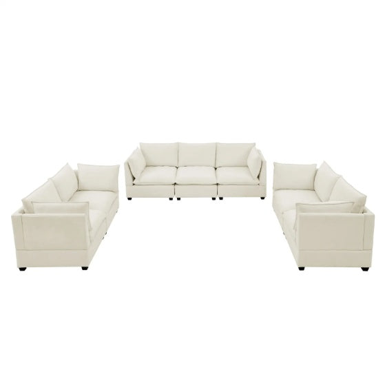Sofa3-Piece Chenille Fabric Upholstered Living Room Furniture Set, Including 3-Seater Sofa With Seat And Back Cushion Beige White