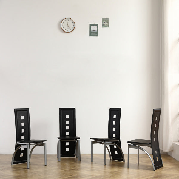 4pcs Long Backrest Square Hollow Decoration PU Leather Dining Chairs
