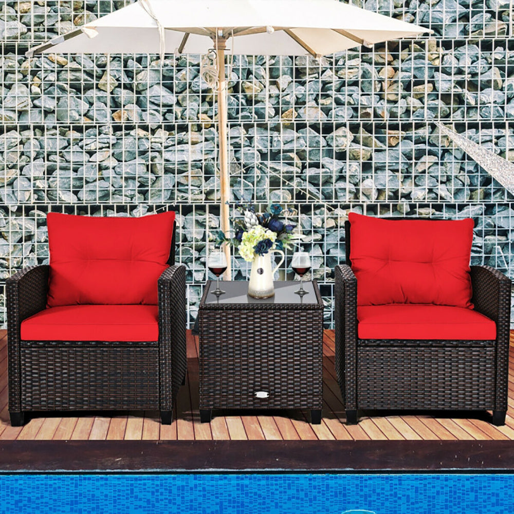 Juego muebles exterior 3 pc Patio Furniture Set With Washable Cushion