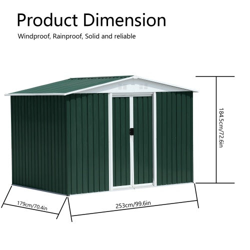 Outdoor Storage Garden Bike Shed 8x6 Feet Apex Roof Dark Grey With Aluminum Alloy Frame And Sliding Door
