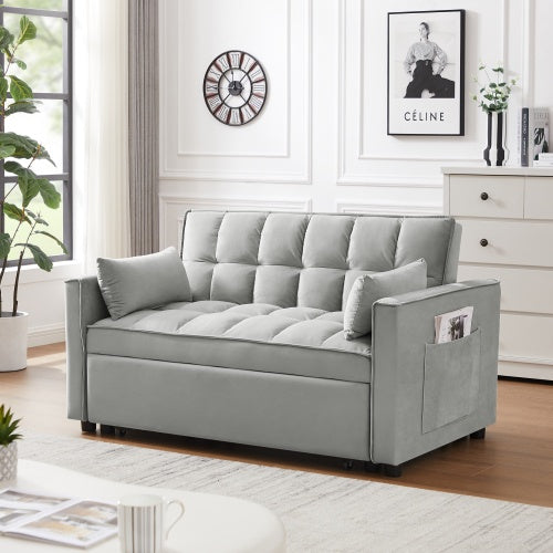 Modern Loveseat Futon Sofa Couch W Pullout Bed,Small Love Seat Lounge Sofa W Reclining Backrest,Toss Pillows, Pockets,Furniture For Living Room,3 In 1 Convertible Sleeper Sofa Bed, Creamy White