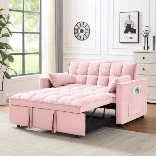 Modern Loveseat Velvet Loveseat Futon Sofa Couch W Pullout Bed,Small Love Seat Lounge Sofa W Reclining Backrest,Toss Pillows, Pockets,Furniture For Living Room,3 In 1 Convertible Sleeper Sofa Bed