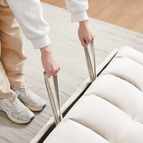Modern Loveseat Futon Sofa Couch W Pullout Bed,Small Love Seat Lounge Sofa W Reclining Backrest,Toss Pillows, Pockets,Furniture For Living Room,3 In 1 Convertible Sleeper Sofa Bed, Creamy White