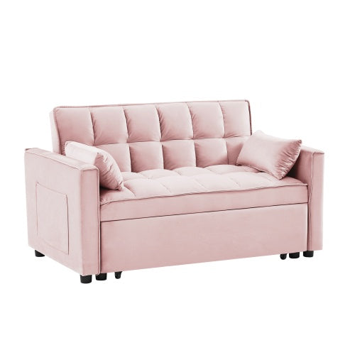 Modern Loveseat Velvet Loveseat Futon Sofa Couch W Pullout Bed,Small Love Seat Lounge Sofa W Reclining Backrest,Toss Pillows, Pockets,Furniture For Living Room,3 In 1 Convertible Sleeper Sofa Bed