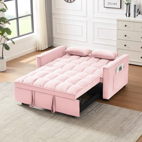 Modern Loveseat Velvet Loveseat Futon Sofa Couch W Pullout Bed,Small Love Seat Lounge Sofa W Reclining Backrest,Toss Pillows, Pockets,Furniture For Living Room,3 In 1 Convertible Sleeper Sofa Bed