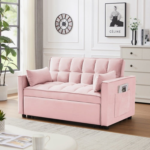 Modern Loveseat Velvet Loveseat Futon Sofa Couch W Pullout Bed,Small Love Seat Lounge Sofa W Reclining Backrest,Toss Pillows, Pockets,Furniture For Living Room,3 In 1 Convertible Sleeper Sofa Bed