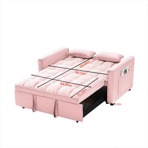 Modern Loveseat Velvet Loveseat Futon Sofa Couch W Pullout Bed,Small Love Seat Lounge Sofa W Reclining Backrest,Toss Pillows, Pockets,Furniture For Living Room,3 In 1 Convertible Sleeper Sofa Bed
