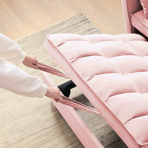 Modern Loveseat Velvet Loveseat Futon Sofa Couch W Pullout Bed,Small Love Seat Lounge Sofa W Reclining Backrest,Toss Pillows, Pockets,Furniture For Living Room,3 In 1 Convertible Sleeper Sofa Bed
