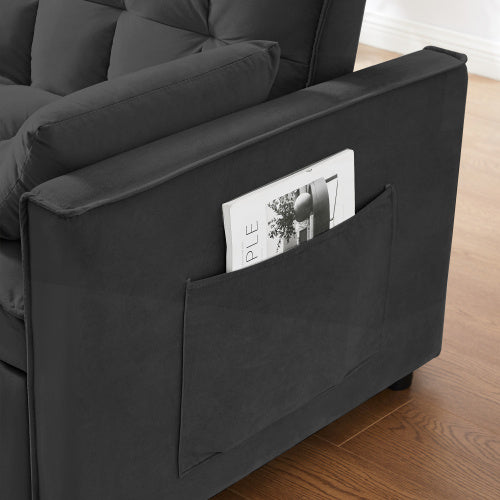 Modern Loveseat Futon Sofa Couch W Pullout Bed,Small Love Seat Lounge Sofa W Reclining Backrest,Toss Pillows, Pockets,Furniture For Living Room,3 In 1 Convertible Sleeper Sofa Bed, Black