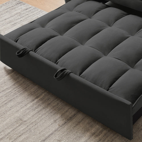 Modern Loveseat Futon Sofa Couch W Pullout Bed,Small Love Seat Lounge Sofa W Reclining Backrest,Toss Pillows, Pockets,Furniture For Living Room,3 In 1 Convertible Sleeper Sofa Bed, Black