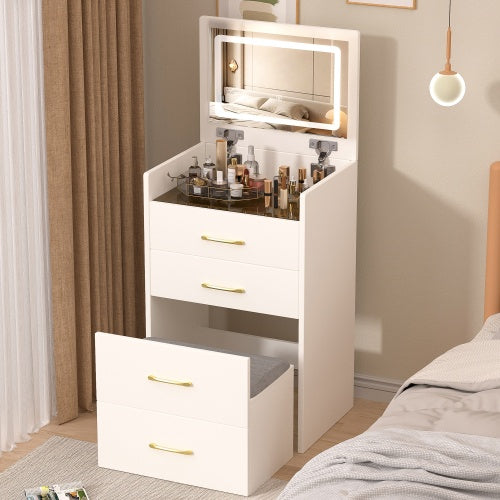 Tocador Dressing Table 3 In 1 Vanity Desk With Open Top Mirror,Small Make Up Vanity Set With Visible Glass Desktop,Compact Makeup Vanity With 3 Drawers,Dressing Table For Bedroom