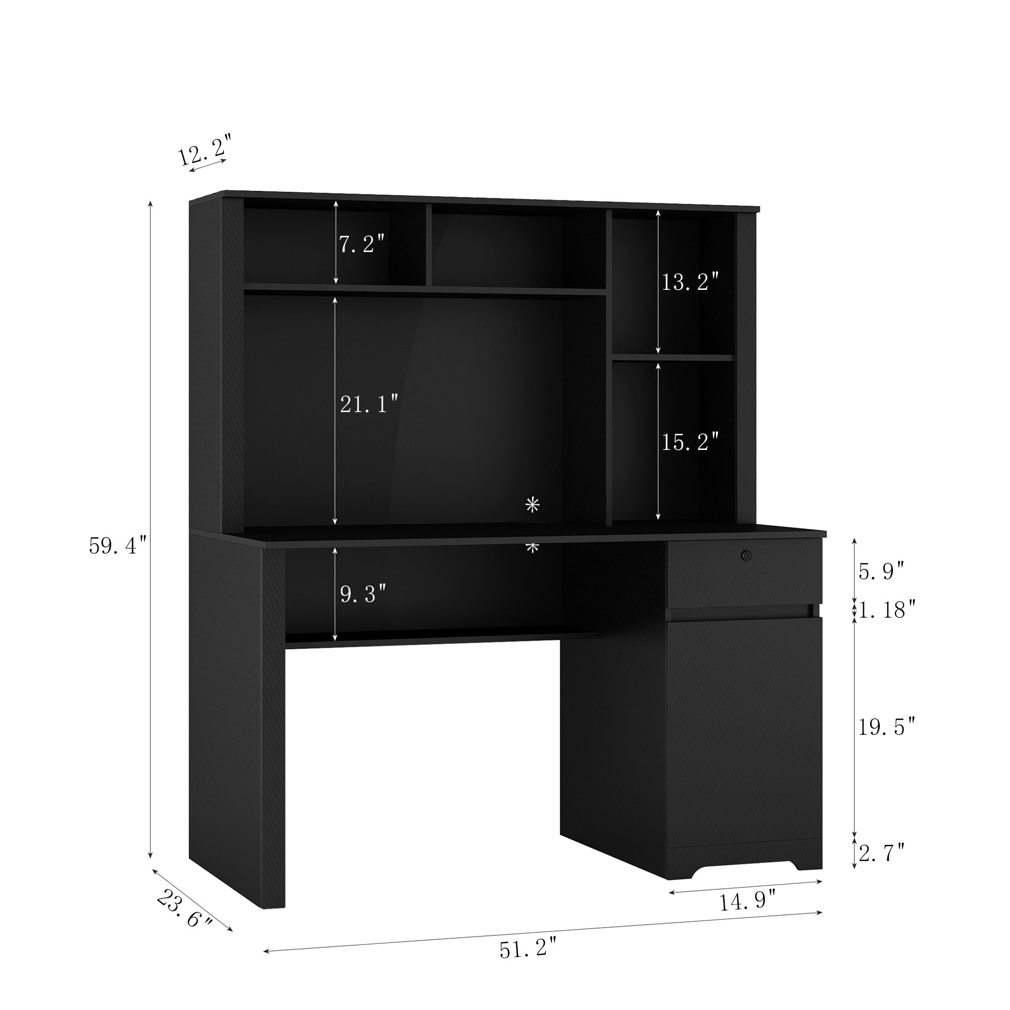 Computer Desk With Hutch & Bookshelf,Wood Executive Desk Teens Student Desk Writing Laptop Home Office Desk With Drawers,3 AC Outlets And 2 USB Charging Ports,Study Laptop Table For Home