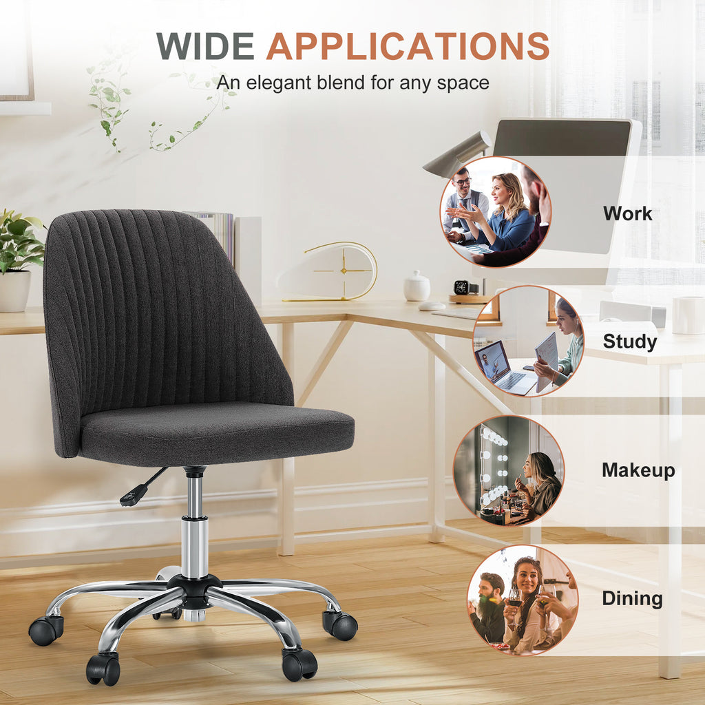 Modern Fabric Armless Adjustable Swivel Office Desk Chairs With Wheels