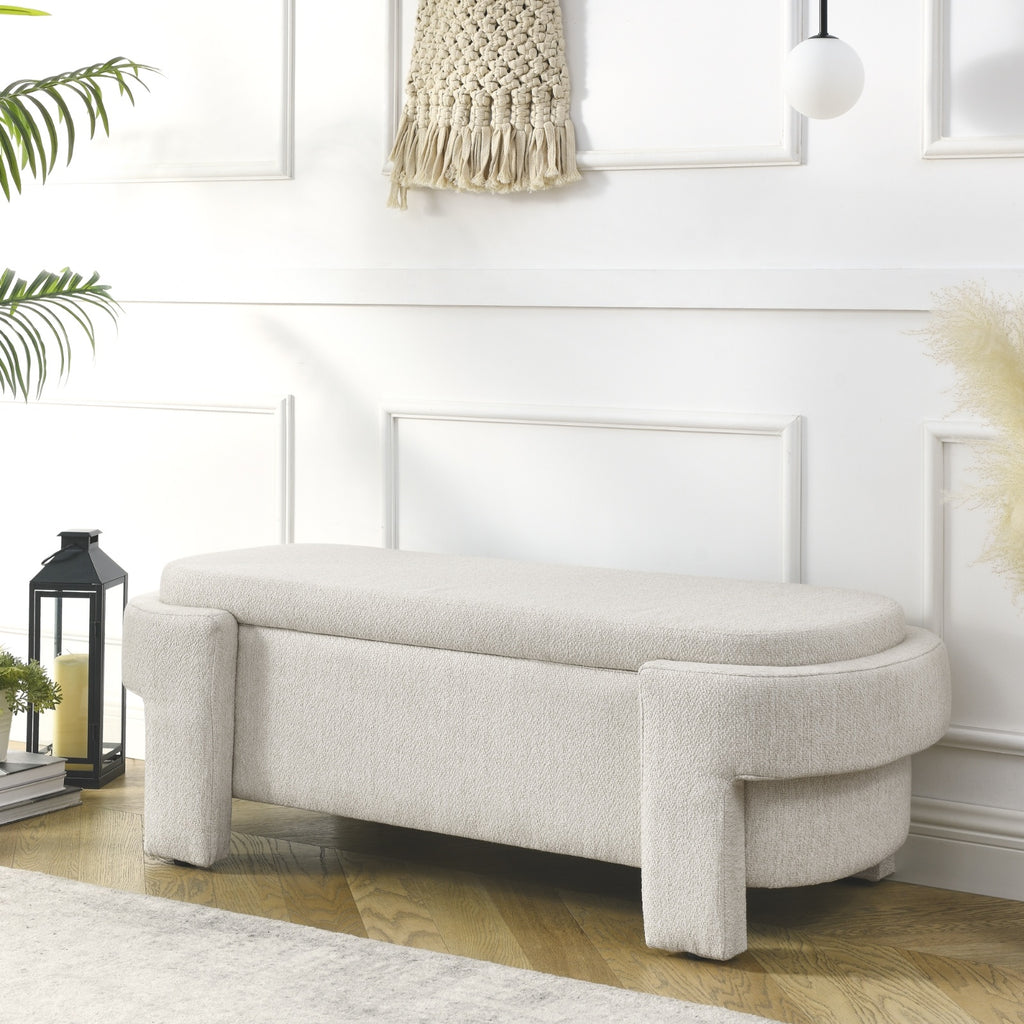 Linen Fabric Bench With Large Storage For Living Room, Entryway, Bedroom