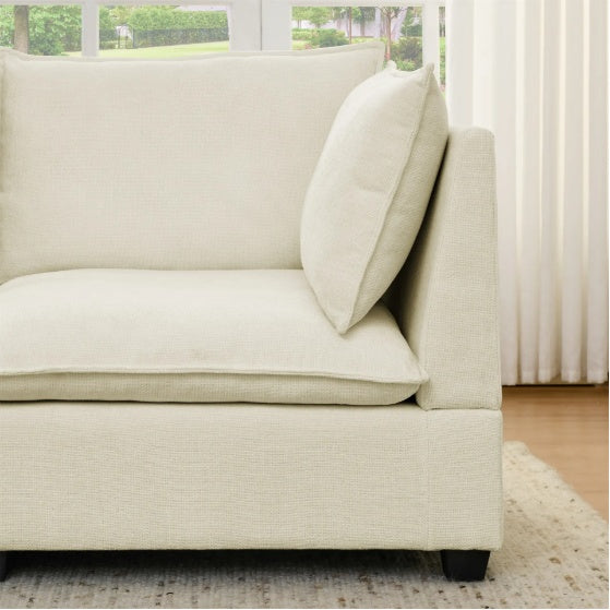 Modular Couch Comfy Cloud Couch Loveseat With Ottoman, Modern Chenille Love Seat Upholstered Modular Couch Sleeper For Living Room, Apartment, Studio, Office Beige White