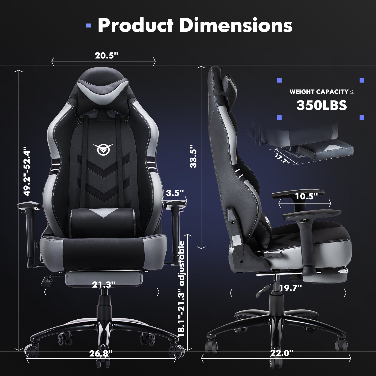 Gaming Chair 350lbs Racing Computer Gaming Chair