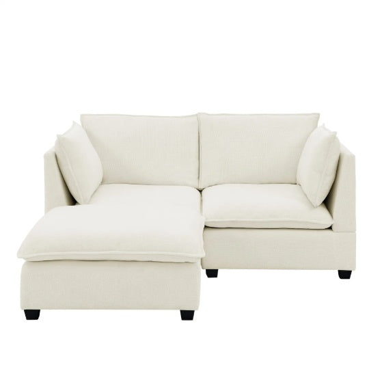 Modular Couch Comfy Cloud Couch Loveseat With Ottoman, Modern Chenille Love Seat Upholstered Modular Couch Sleeper For Living Room, Apartment, Studio, Office Beige White
