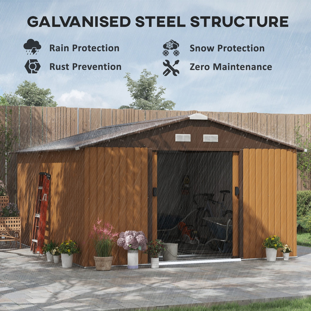 Garden Metal Shed, Storage Shed Utility Storage With Double Locking Doors For Bike, Yard Tools, Yellow