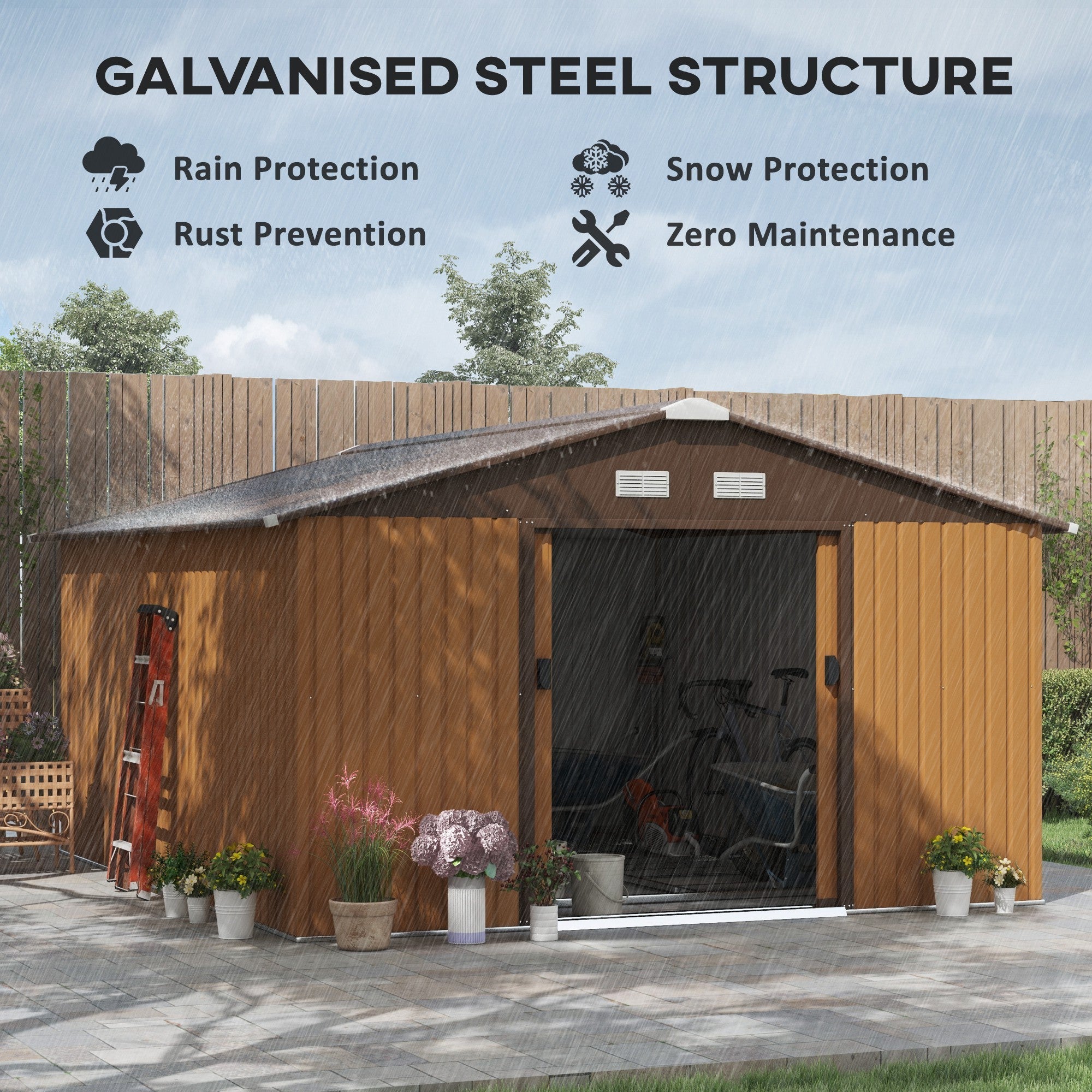 Garden Metal Shed, Storage Shed Utility Storage With Double Locking Doors For Bike, Yard Tools, Yellow