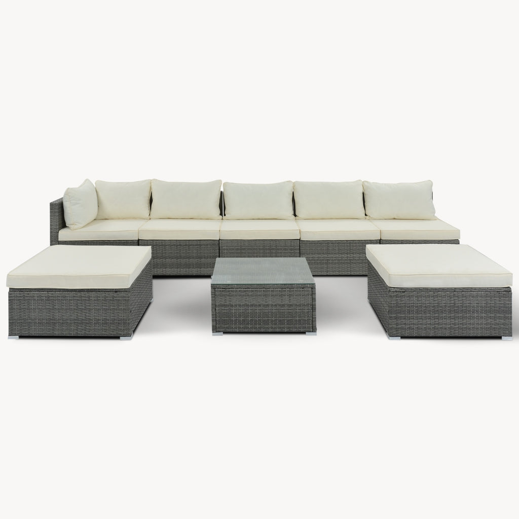 Juego de muebles exterior 8-Pc Outdoor Patio Furniture Set, Garden Wicker Sofa, Single Sofa Combinable