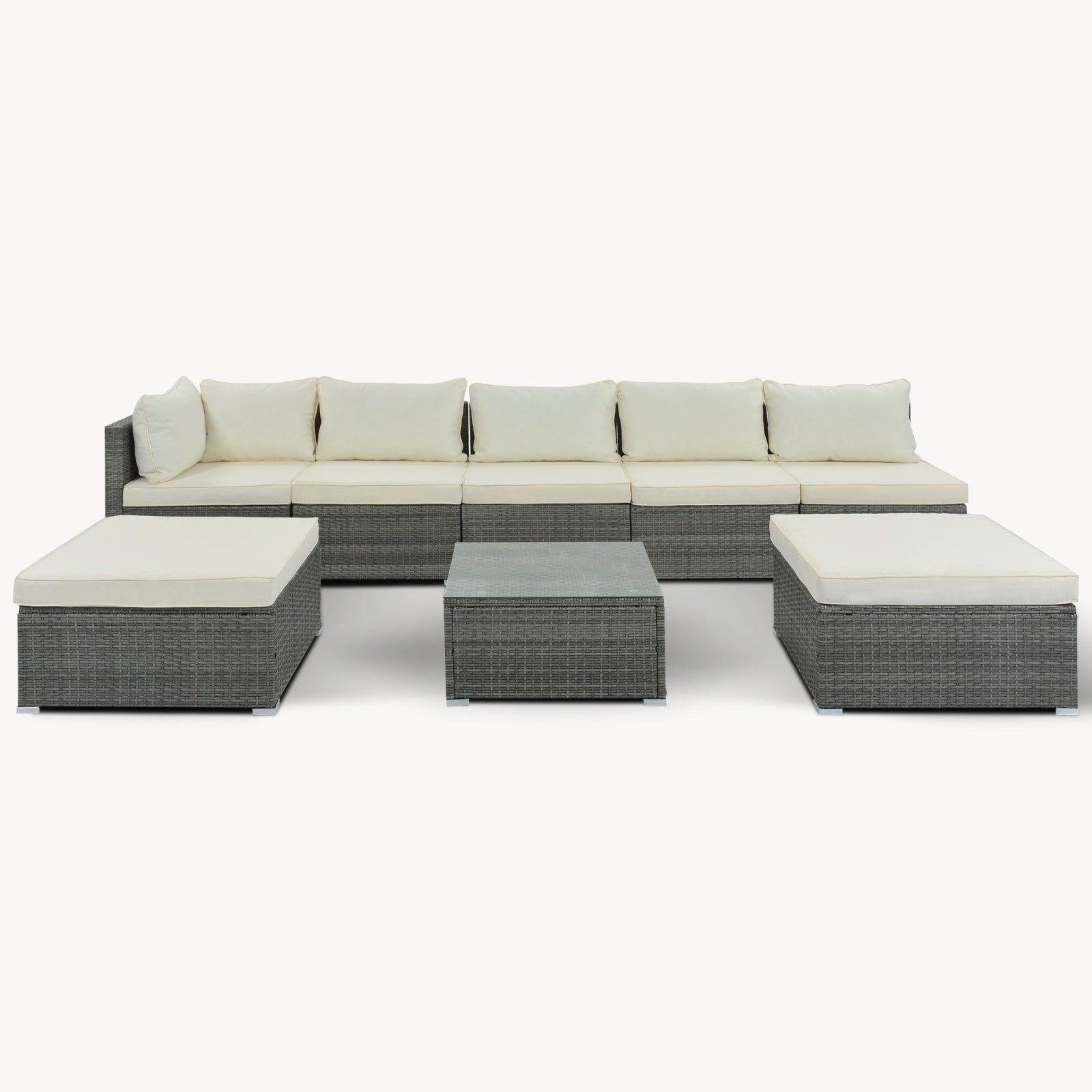 Juego de muebles exterior 8-Pc Outdoor Patio Furniture Set, Garden Wicker Sofa, Single Sofa Combinable