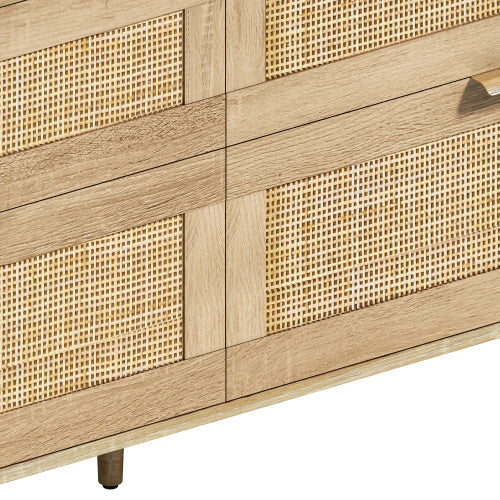 Rattan Dresser With Drawers, 6 Drawer Dresser For Bedroom, Clothes Storage Cabinet For Bedroom, Metal Handle&Wood Legs For Hallway, Living Room, Bedroom,Natural