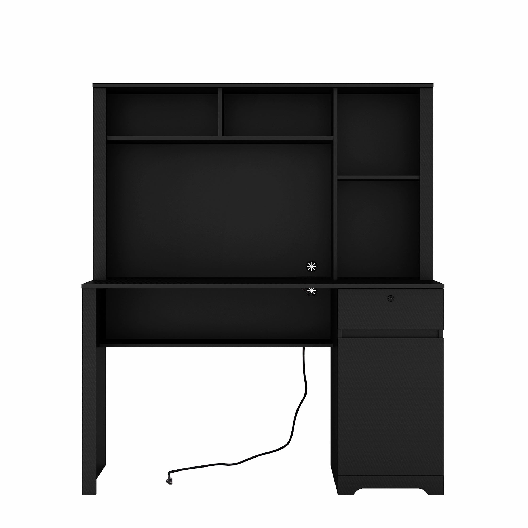 Computer Desk With Hutch & Bookshelf,Wood Executive Desk Teens Student Desk Writing Laptop Home Office Desk With Drawers,3 AC Outlets And 2 USB Charging Ports,Study Laptop Table For Home