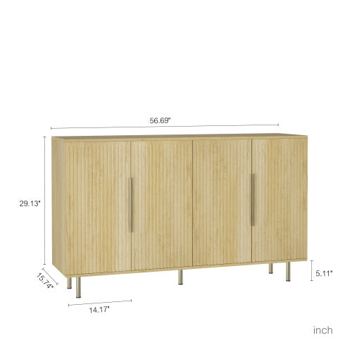 Wood Modern Buffet Cabinet With Storage, Fluted Sideboard Large Buffet With Adjustable Shelves, Credenza, Accent Cabinet Console Table