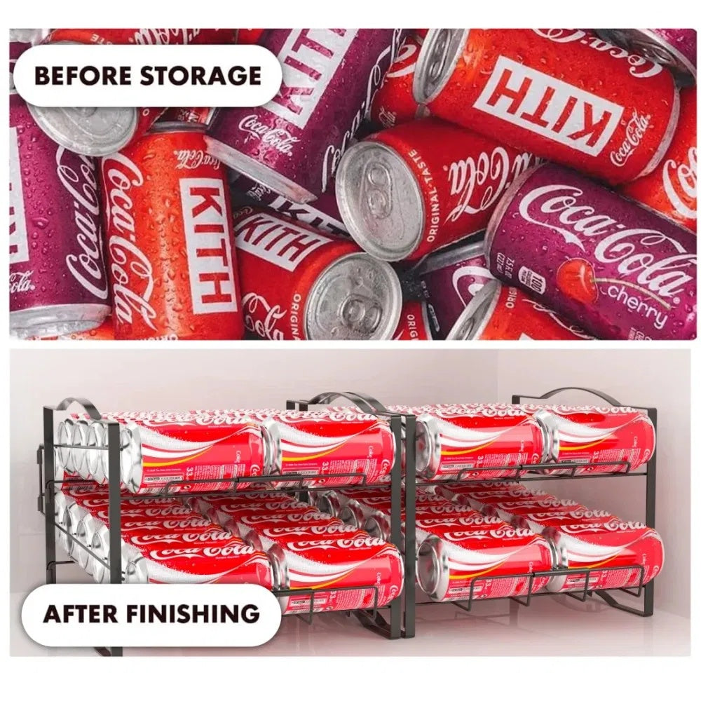 4 Tiers Can Organizer Rack, 48 Cans Soda Can Dispenser Organizer For Refrigerator, Set Of 2 Stackable Beverage Dispenser Rack