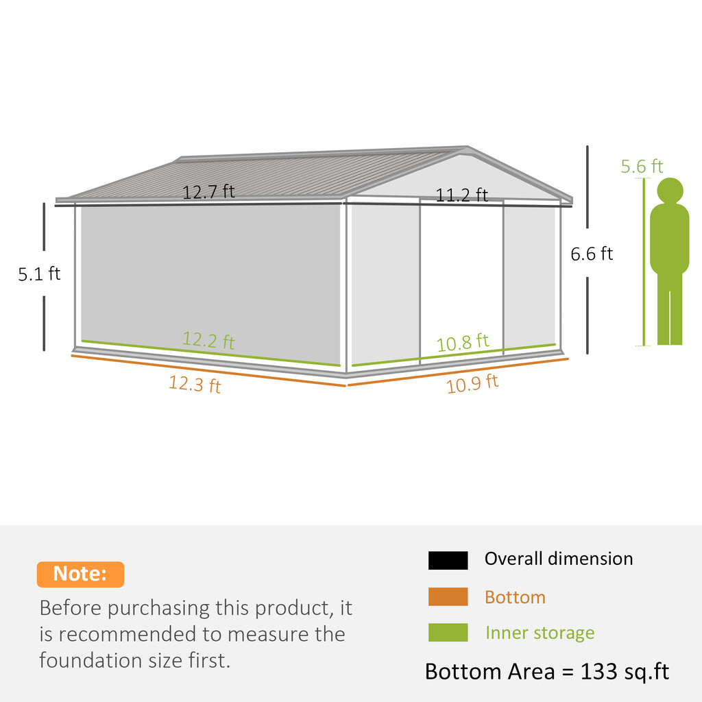 Garden Metal Shed, Storage Shed Utility Storage With Double Locking Doors For Bike, Yard Tools, Yellow