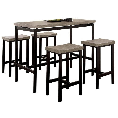 Juego de comedor 5 Pc Counter Height Table Set Two Tone Design Black Gray Dining Chairs Sturdy Metal Construction PVC Plastic Top Dining Room Furniture
