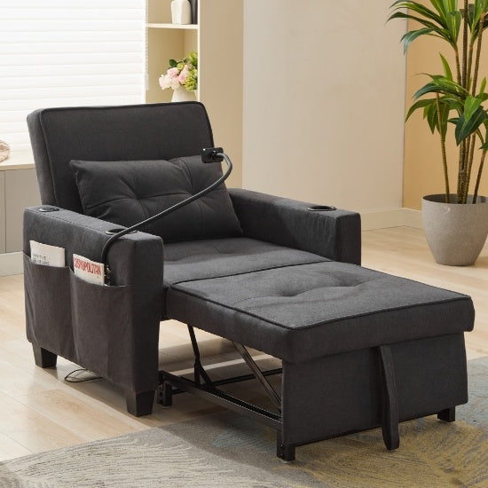 3-in-1 Futon Chair Bed Convertible Chair 3-in-1 Pull Out Sleeper Chair Beds With USB Ports,Wear-resistant And Anti-scratch, Armchair Bed Sleeper For Living Room,Grey.