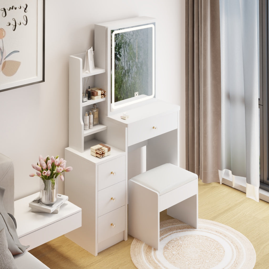 Tocador Left Bedside Cabinet Vanity Table   Cushioned Stool, Extra Large Touch Control Sliding LE