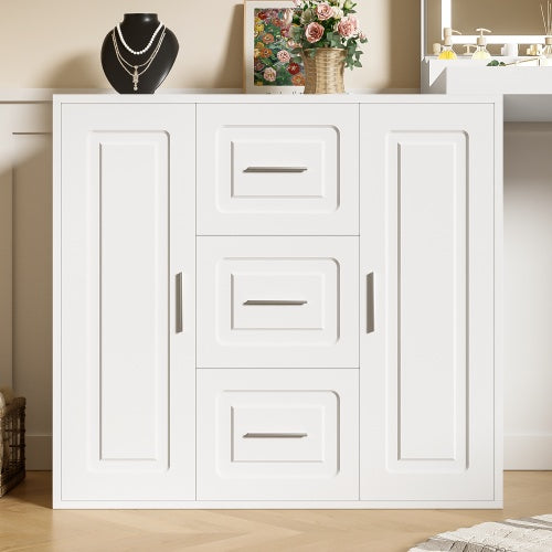 Tocador Makeup Vanity Desk With Mirror, Vanity Mirror With Lights, Dressing Table With 3 Drawers And 2 Cabinets, Vanity Table With Storage Shelves For Bedroom, White