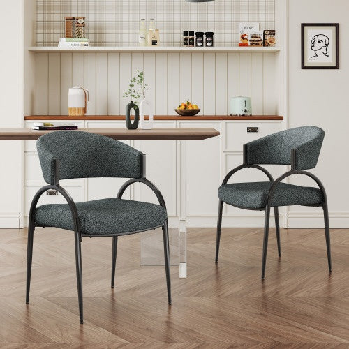 Upholstered Dining Chairs With Metal Legs Set Of 2,Dark Green Black