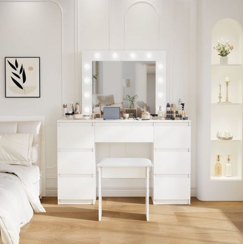Tocador de maquillaje Makeup Vanity White Vanity Tables With Mirror And Light