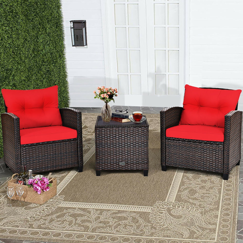 Juego muebles exterior 3 pc Patio Furniture Set With Washable Cushion