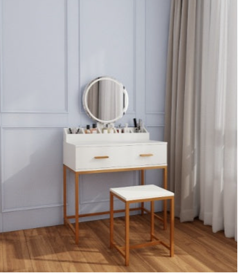 Tocador Vanity Set With Mirror And Stool - Makeup Vanity Table With Storage Drawers And Organizer, White And Gold, Space-Saving Design For Small Bedrooms