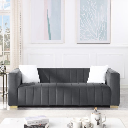 Sofa Modern Channel Sofa Take On A Traditional Chesterfield,Black Color,3 Seater