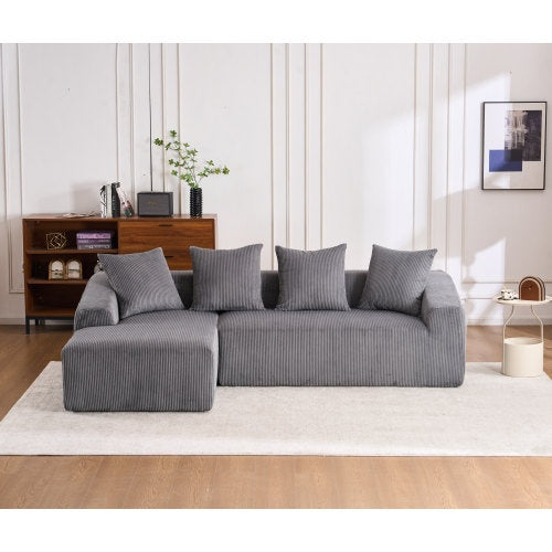 Modular LY-023 WHITE COMPRESSION SOFA Combining Chaise Longue With 3-seater, Corduroy Fabric, Full Sponge Compression Sofa,combined Sofa With 4 Pillows For Living