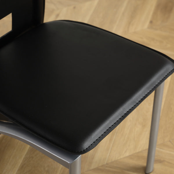 4pcs Long Backrest Square Hollow Decoration PU Leather Dining Chairs