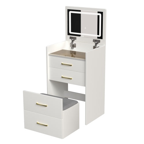 Tocador Dressing Table 3 In 1 Vanity Desk With Open Top Mirror,Small Make Up Vanity Set With Visible Glass Desktop,Compact Makeup Vanity With 3 Drawers,Dressing Table For Bedroom