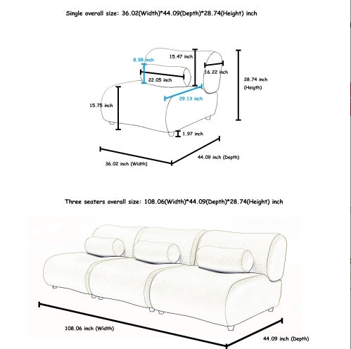Modular Sofa With Plush Chenille Upholstery - 3-Seat Sectional With Deep Seating & Soft Backrest - Perfect For Living Room Decor