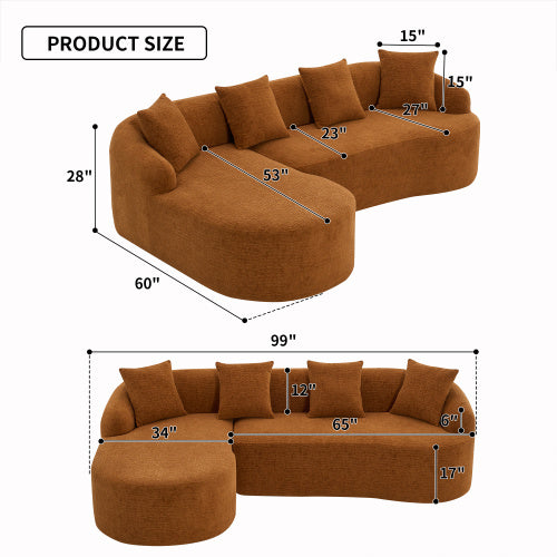 L-Shaped GREY COMPRESSION SOFA Combining Chaise Longue With 3-seater, Wood Grain Chenille Fabric, Full Sponge Compression Sofa,combined Sofa With 4 Pillows For Living Home Furniture Apartment