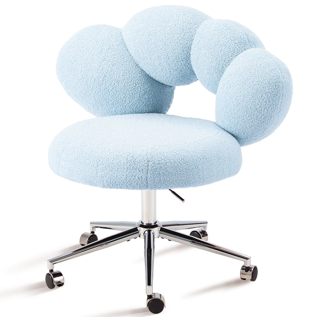 Armless Desk Chair Teddy Fabric Vanity Chair With Wheel