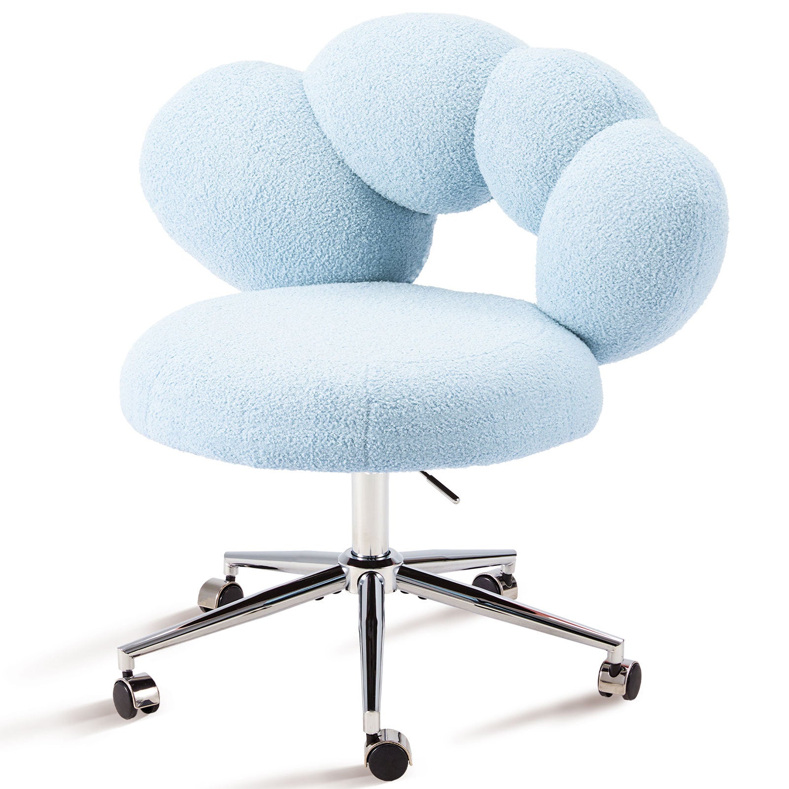 Armless Desk Chair Teddy Fabric Vanity Chair With Wheel