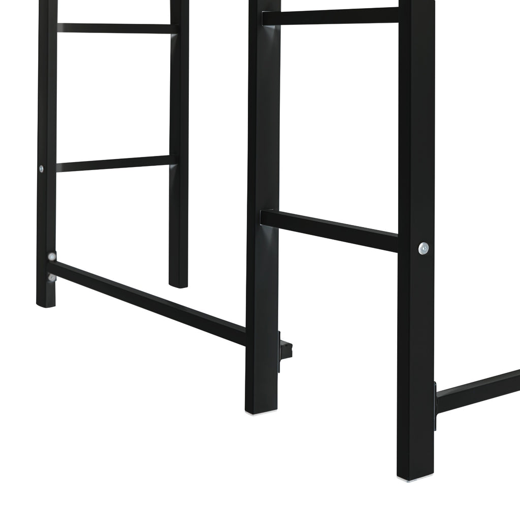 Twin Metal Loft Bed With 2 Shelves And One Desk ,BLACK